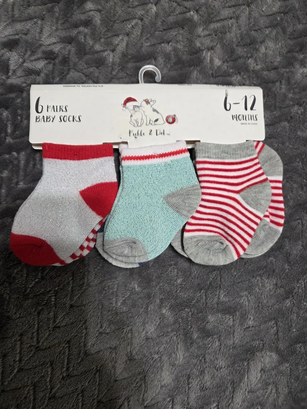 6-Pack Holiday Baby Socks - Mint, Navy & Red - 6-12 Months